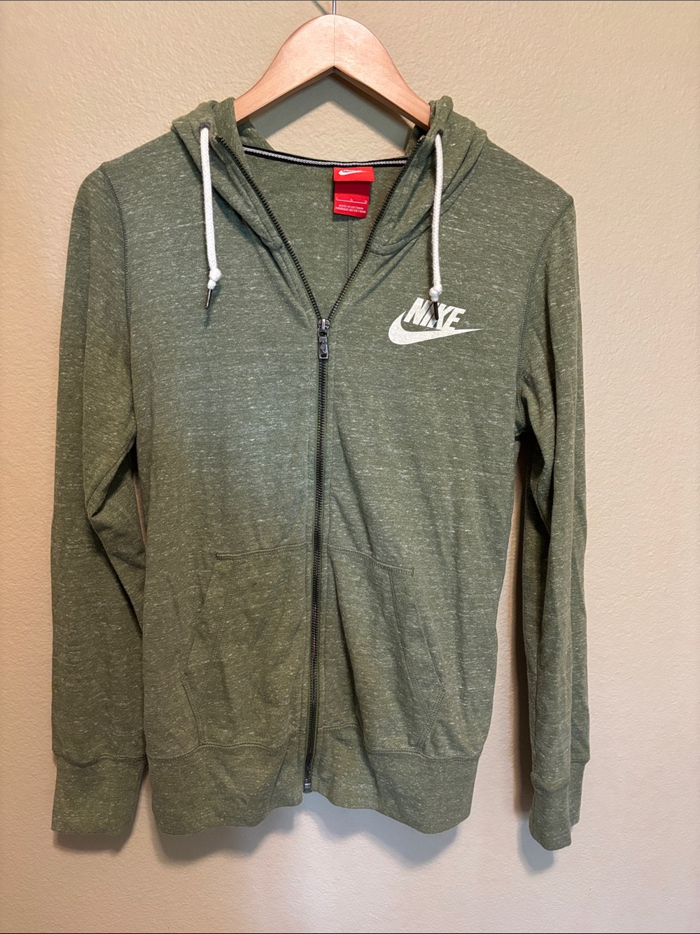 Nike Green Heather Full-Zip Hoodie with White Swoosh